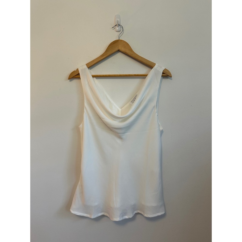 Petal & Pup White Cowl Neck Sleeveless V-Back Blouse | Size Large